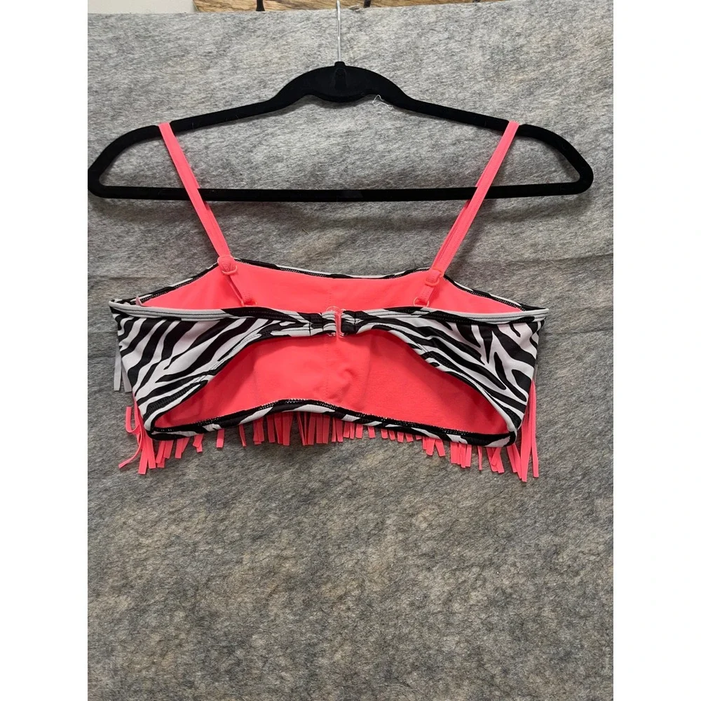 Justice Girls Zebra Print Fringe Bikini Set Neon Pink Black White Size 18